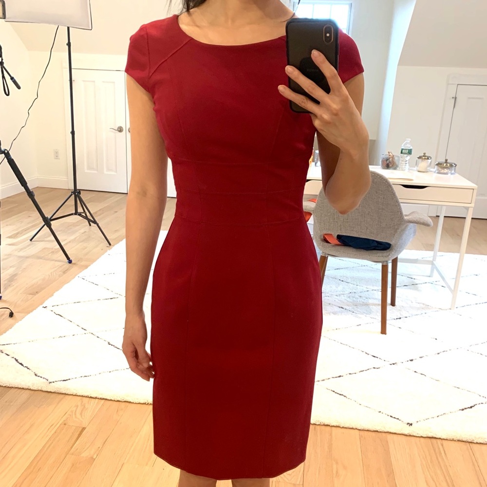 Red stretch midi dress